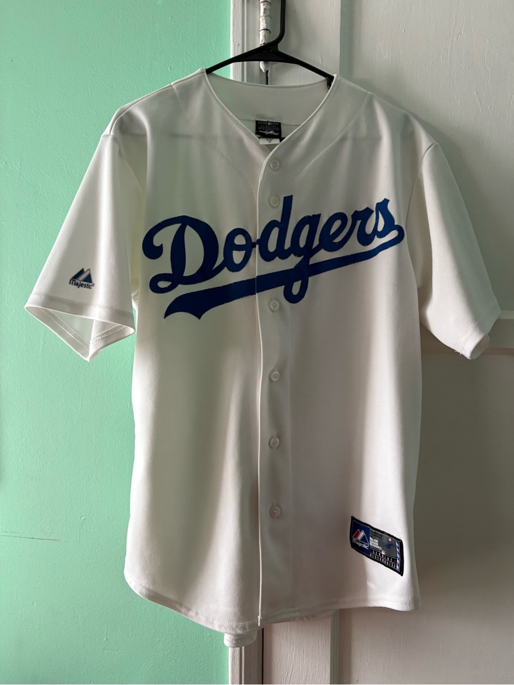 Majestic White Dodger Baseball Jersey Blue Logo
